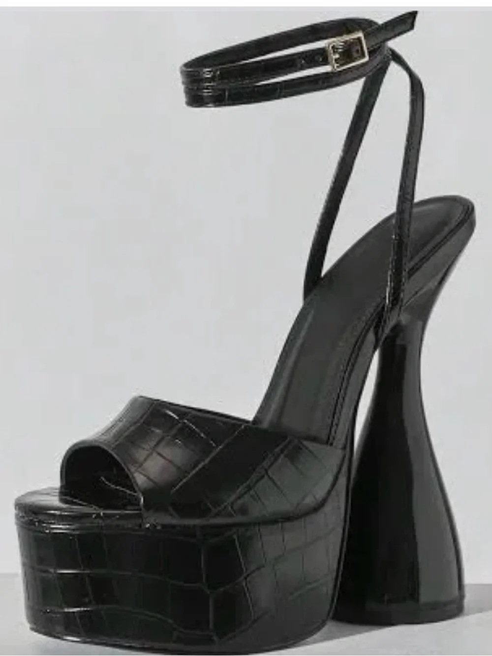 Black Platform Ankle-Strap High Heel Sandal